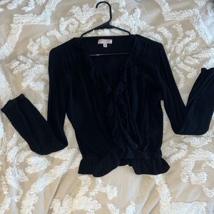 Crop top black muslin ruffles‎